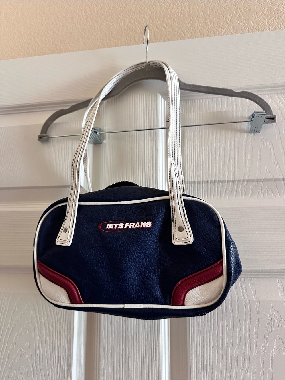 Iets Frans Navy Shoulder Bag with White & Burgundy Accents